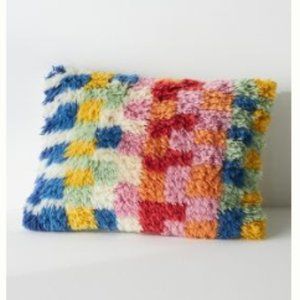 Anthropologie Checkered Shag Rug Pillow
